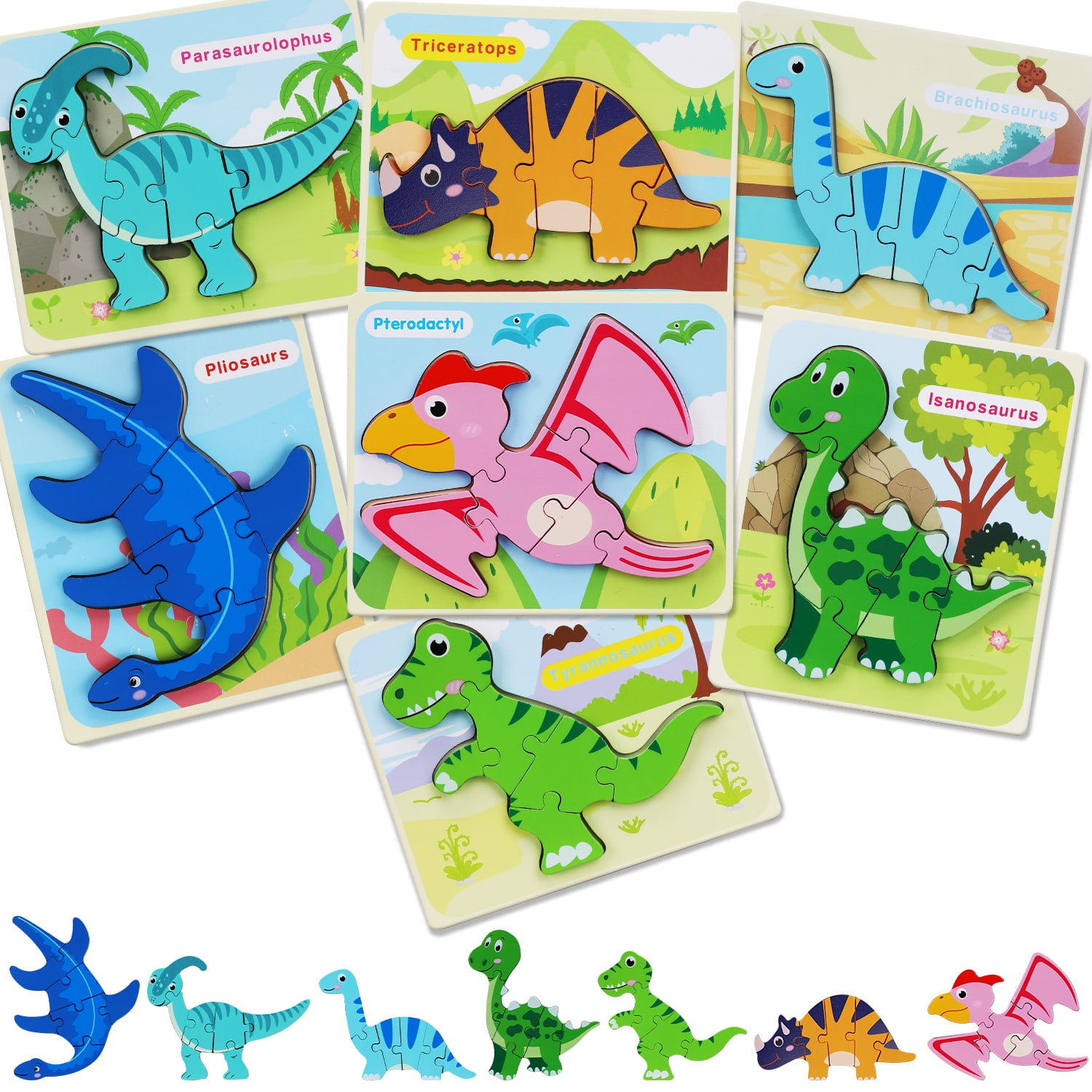 Dinosaur Wooden Peg Puzzle - 9 pcs Educational Toys for Toddlers