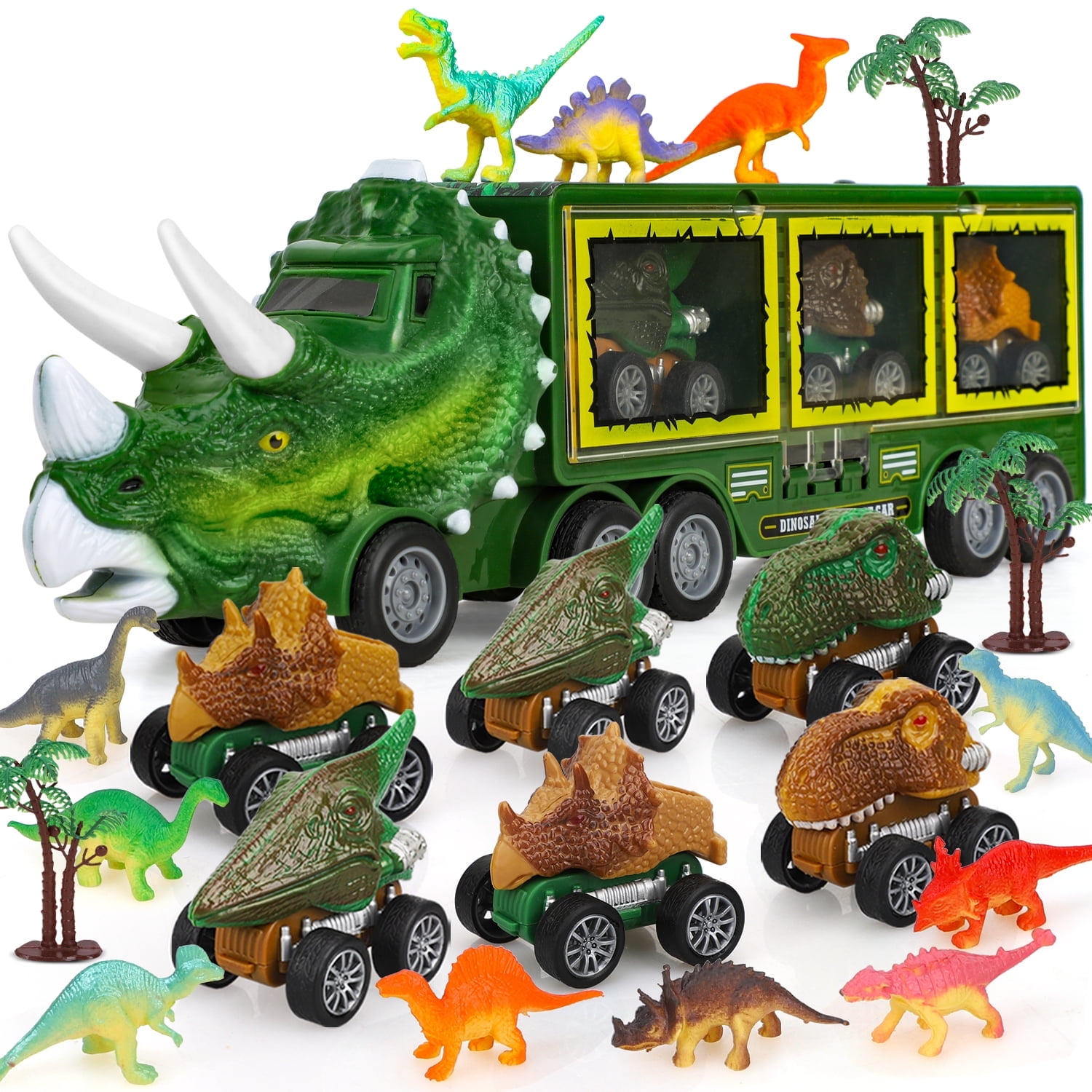 TOY Life Dinosaur Toy Truck for Kids 3 - 8 with Pull Back Car Toys, 9 in 1 Monster Truck for Boys and Girls, Dinosaur Transport Truck for Kids, Dinosaur Toys for Kids 3-7