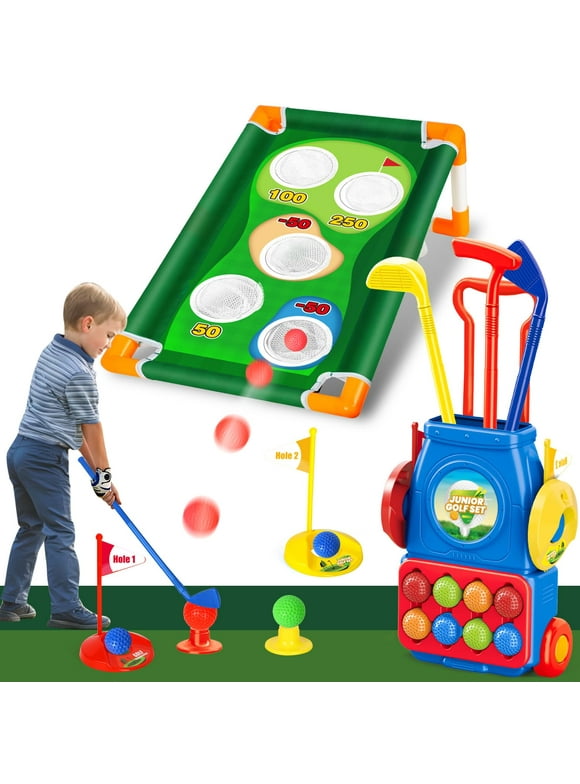 TOY Life Kids Golf Clubs 3-5 Toddler Boys Golf Set with Chipping Mat Kids Golf Set Baby & Toddler Plastic Golf Clubs 3-5 Mini Golf Set for Kids Golf Cart Toys Sports Toys Gifts for 3 4 5 6 Years Old