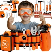 TOY Life Kids Tool Set with Kids Tool Belt & Electronic Toy Drill - Construction Tool Set for Kids Pretend Play Kids Tools for Kids Learning Tool Kit for Kids 3 4 5 6 7 Years Old