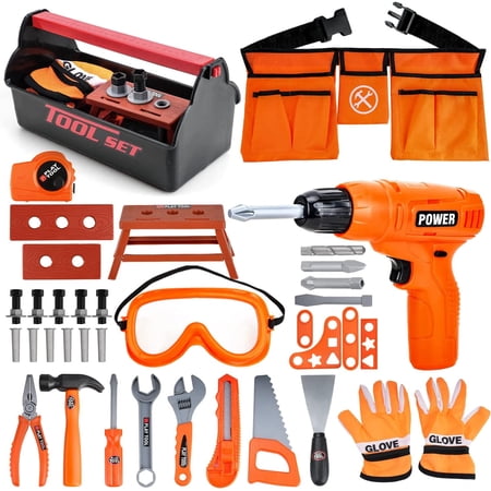 TOY Life Kids Tool Set with Kids Tool Belt, Toddler Tool Set with Electric Toy Drill, Construction Tool Set for Kids Halloween Pretend Play Tools, Toy Tools for Kids Ages 3 4 5 6 7 Years Old