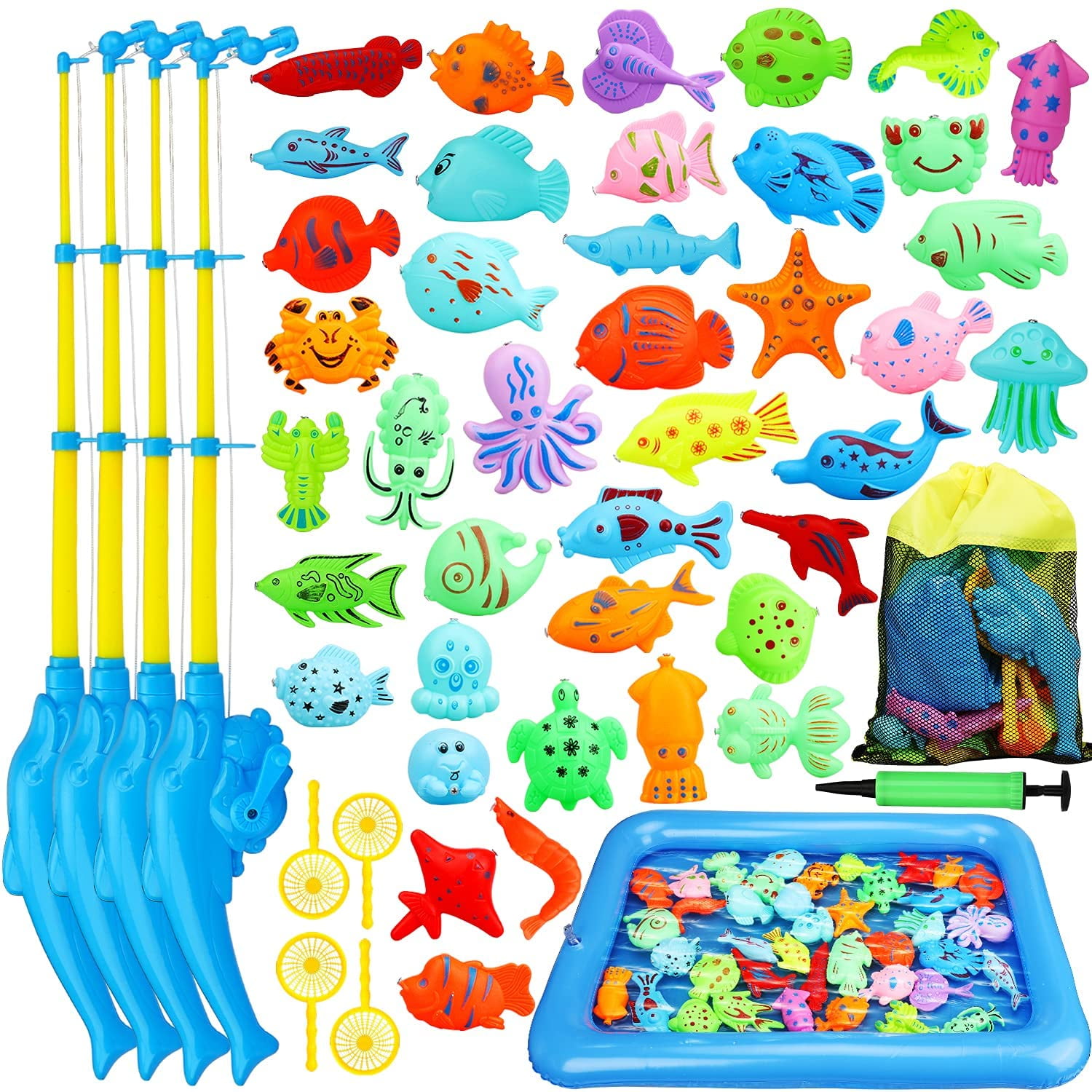 TOY Life Magnetic Fishing Game for Kids with 4 Fishing Pole, Pool