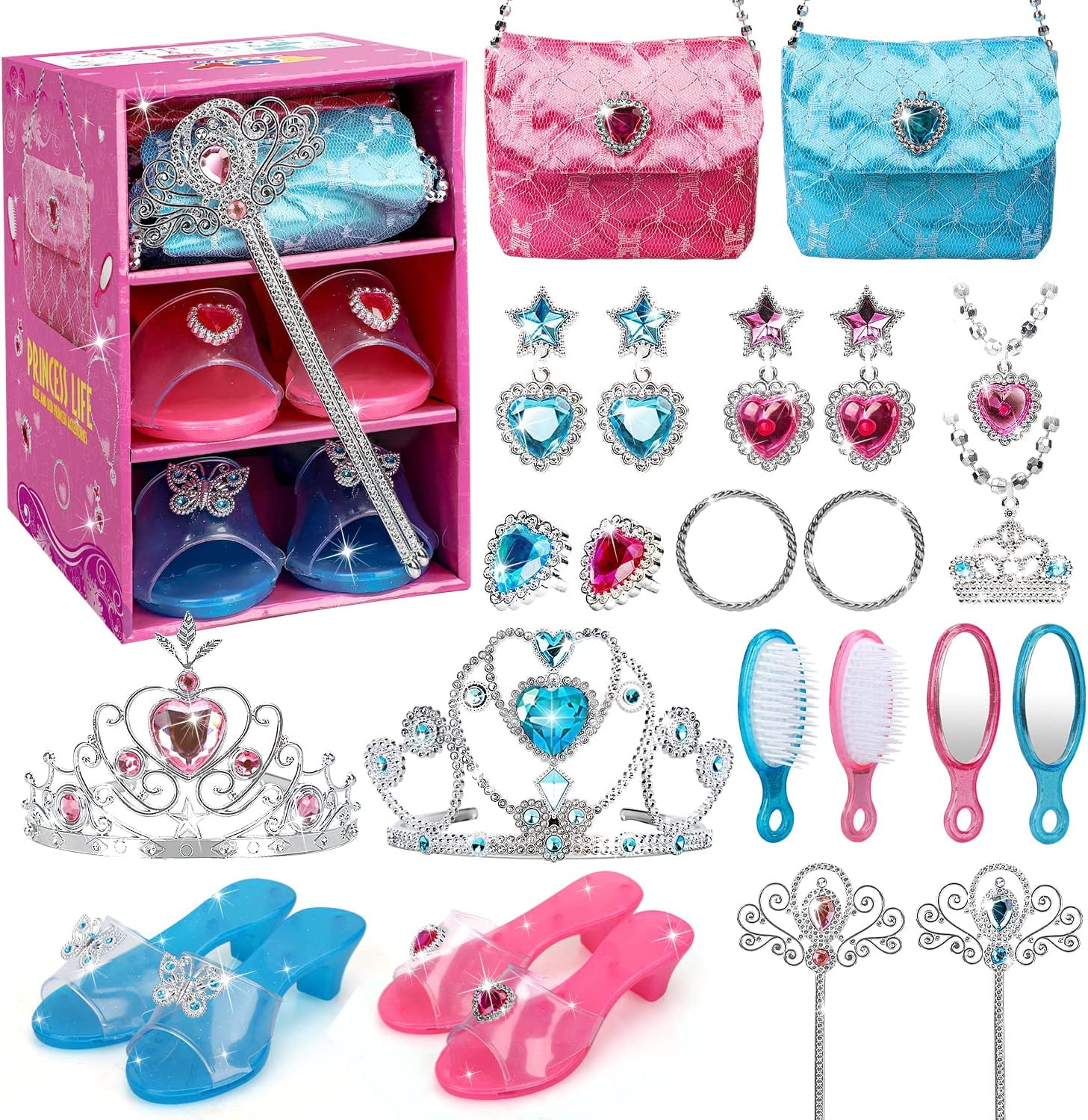 TOY Life Princess Toys for Girls with Princess Crown Play Jewelry for Little Girls Princess Dress Up Shoes for Toddler Girls Toys for 3+ Year Old Dress Up & Pretend Play Brithday Girl Gifts