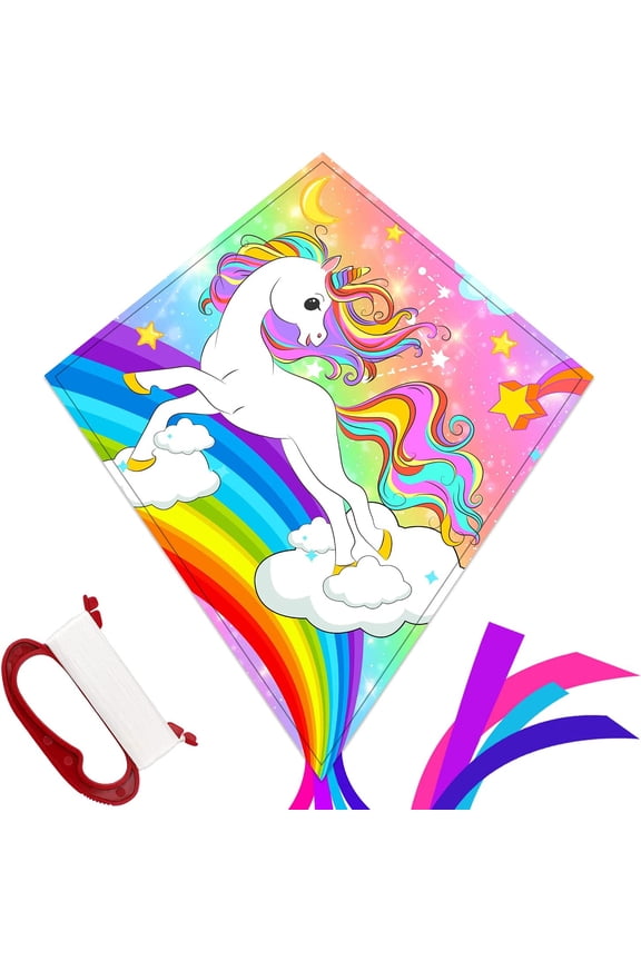 Unicorn Kite for Kids Easy to Fly Large Kids Kite - Kites for Kids and Adults Easy to Fly Big Beach Kites for Kids Age 4-8-12 Idea Gift for Children Outdoor Game Activities Beach Trip