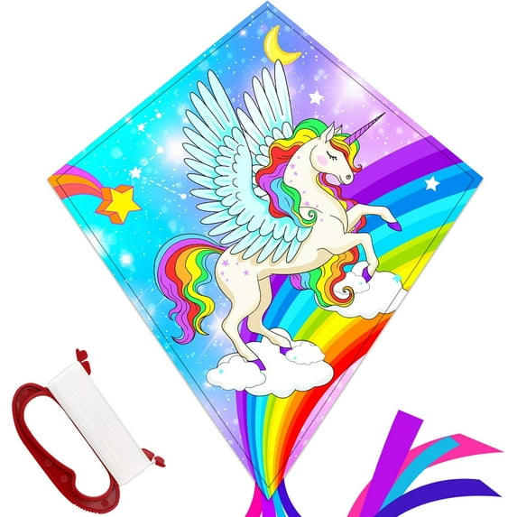 TOY Life Unicorn Kite for Kids Easy to Fly Large Kids Kite - Kites for Kids and Adults Easy to Fly Big Beach Nylon Kites for Kids Age 4-8-12 Idea Gift for Children Outdoor Game Activities