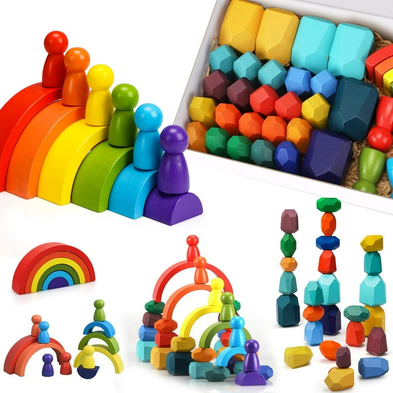 TOY Life Wooden Rainbow Stacking Rocks