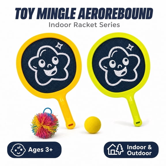 TOY MINGLE Aero Rebound Paddle Racket Set, Includes 2 Rackets, 1 Tassel Ball, 1 Soft Ball