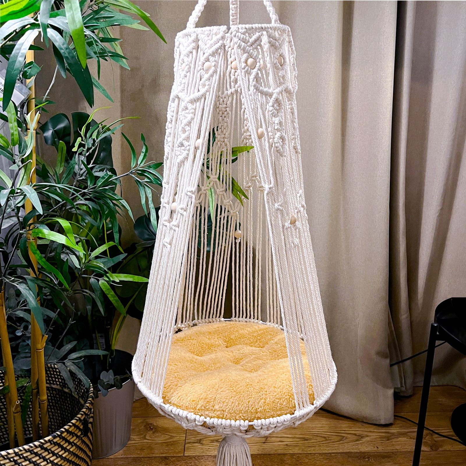 Toyafun Hanging Cat Bed Macrame Cat Hammock Cat Swing Cat Wall Furniture without Cushion