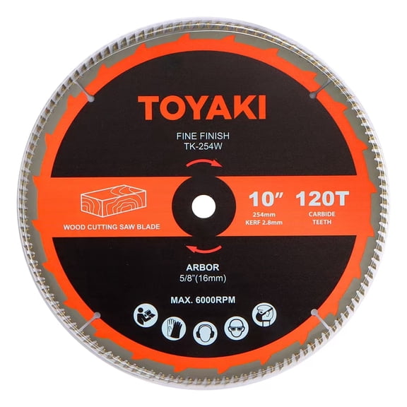 TOYAKI 10-Inch 120-Tooth Miter Saw Blade,  Ultra-Fine Finish Professional Woodworking Saw Blade for Miter Saws Table Saws and Circular Saws