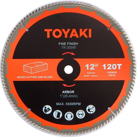 TOYAKI 12-Inch 120-Tooth Miter Saw Blade,  Ultra-Fine Finish Professional Woodworking Saw Blade for Miter Saws Table Saws and Circular Saws