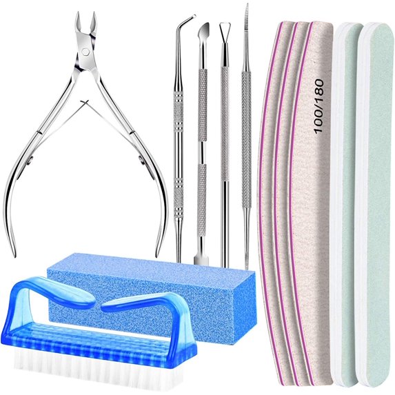 TOYAN 12-piece manicure and nail removal tool set, polishing strip, dead skin shears, nail polisher, nail picker, polishing set