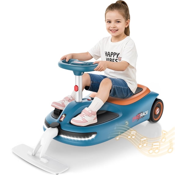 TOYBSNR 12V Electric Wiggle Car with Pedal, Ride on Toys for Kids with Cleaning Fun, Kids Car with Detachable Mop, Car for Kids Ages 3+, Indoor Outdoor, Green&Orange
