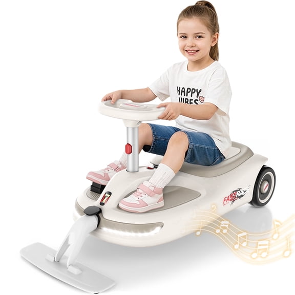 TOYBSNR 12V Electric Wiggle Car with Pedal, Ride on Toys for Kids with Cleaning Fun, Kids Car with Detachable Mop, Car for Kids Ages 3+, Indoor Outdoor, White&Gray
