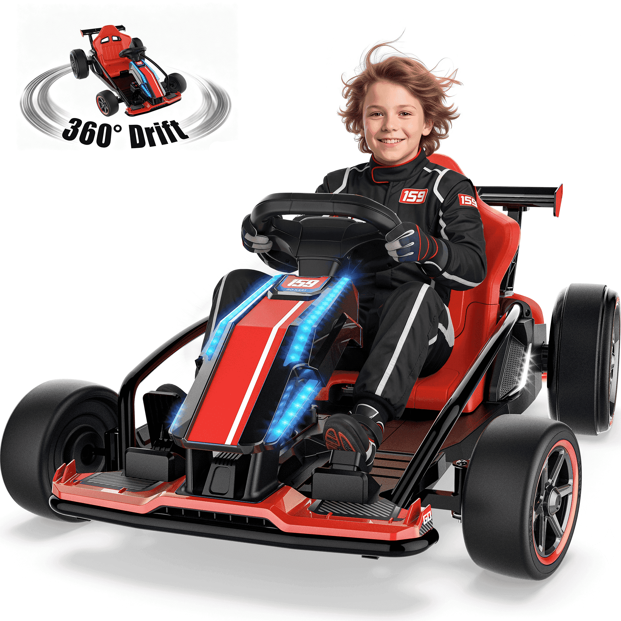 Adjustable Racing Seat TOYBSNR 24V Electric Drift Go Kart for Kids 6-14, 24V Drift Car Ride On ...