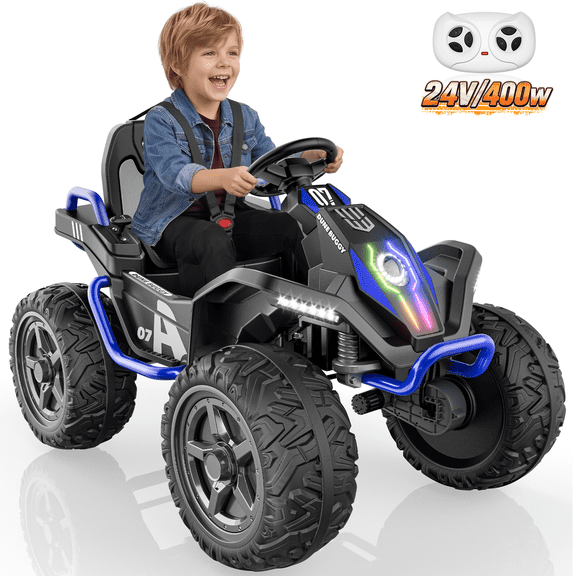 TOYBSNR 24V Ride on Toy for Kid, Electric ATV with Remote Control, 4 Wheeler with Music & Colored Light, 2WD/4WD Switchable Power Quad for 3-8 Years Old, Blue