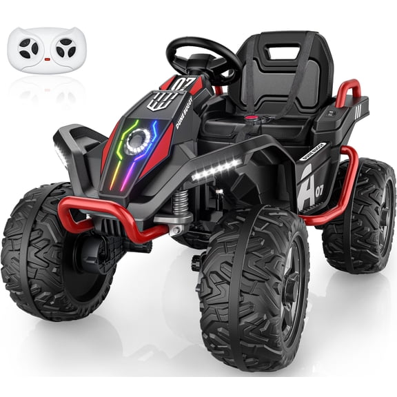 TOYBSNR 24V Ride on Toy for Kid, Electric ATV with Remote Control, 4 Wheeler with Music & Colored Light, 2WD/4WD Switchable Power Quad for 3-8 Years Old, Red