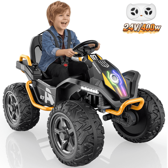 TOYBSNR 24V Ride on Toy for Kid, Electric ATV with Remote Control, 4 Wheeler with Music & Colored Light, 2WD/4WD Switchable Power Quad for 3-8 Years Old, Yellow