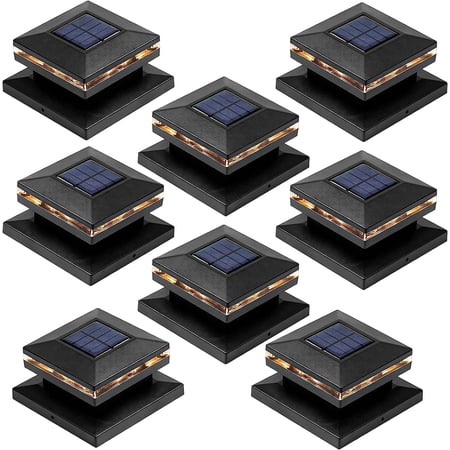 TOYIEW 8 Pack Solar Post Lights, Outdoor Fence Post Cap Light Solar Powered Caps for Deck, Patio, Garden Decor, Warm White High Brightness SMD LED Lighting, Lamp Fits for 4x4 or 6x6 Wooden Posts