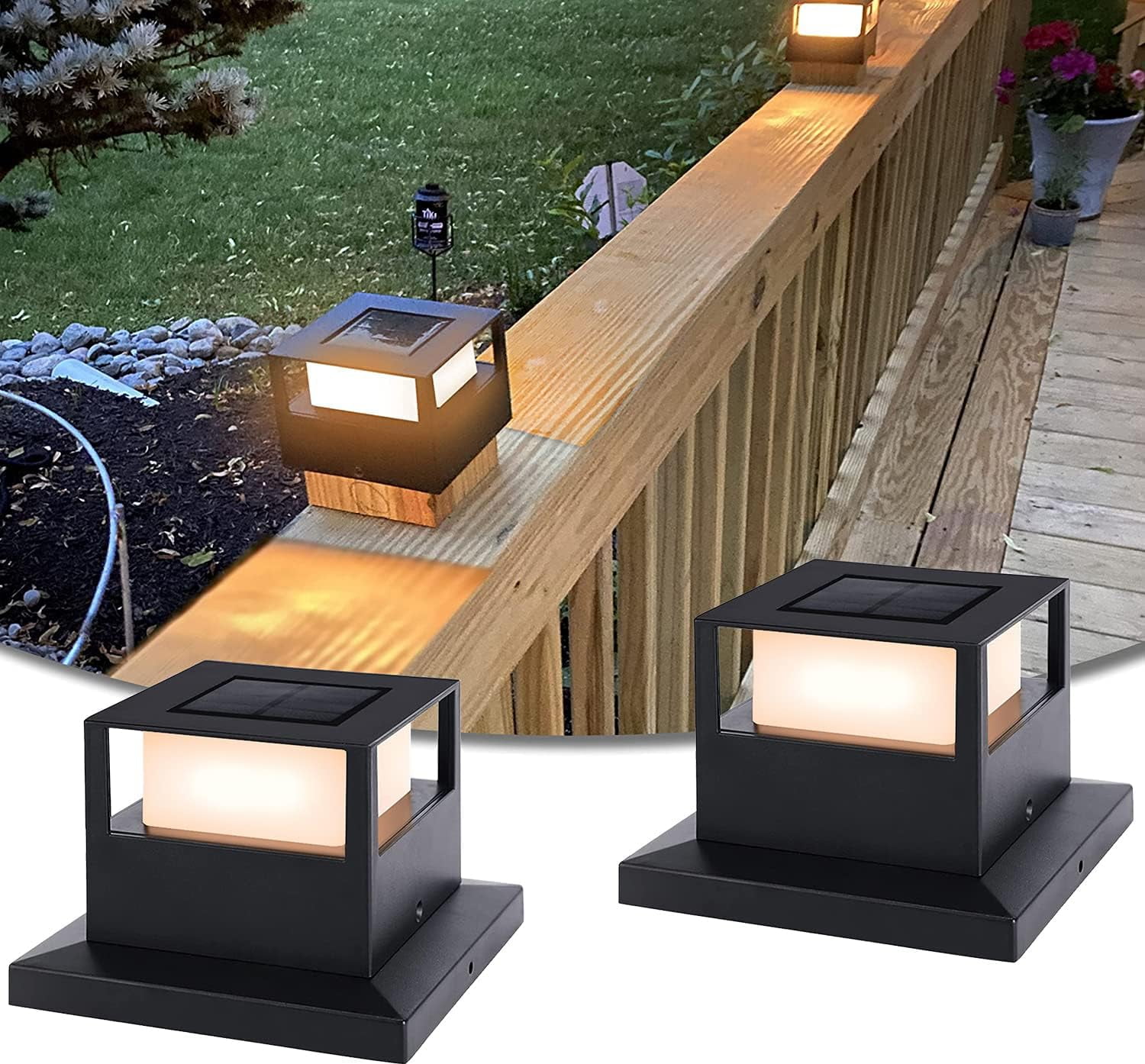 TOYIEW Solar Post Cap Lights, 2 Pack Outdoor Garden Solar Powered Fence