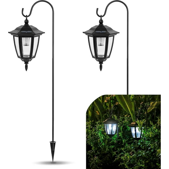 TOYIEW Solar Powered White Iron Landscape & Walkway Lights with Hanging Solar Lights, 2 pack