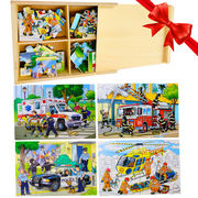 TOYLI 4-in-1 Emergency Vehicle Jigsaw Puzzles for Kids, 48 Pcs, Wooden Truck Puzzle, Preschool, Educational, Kids Puzzles Age 3 4 5 6