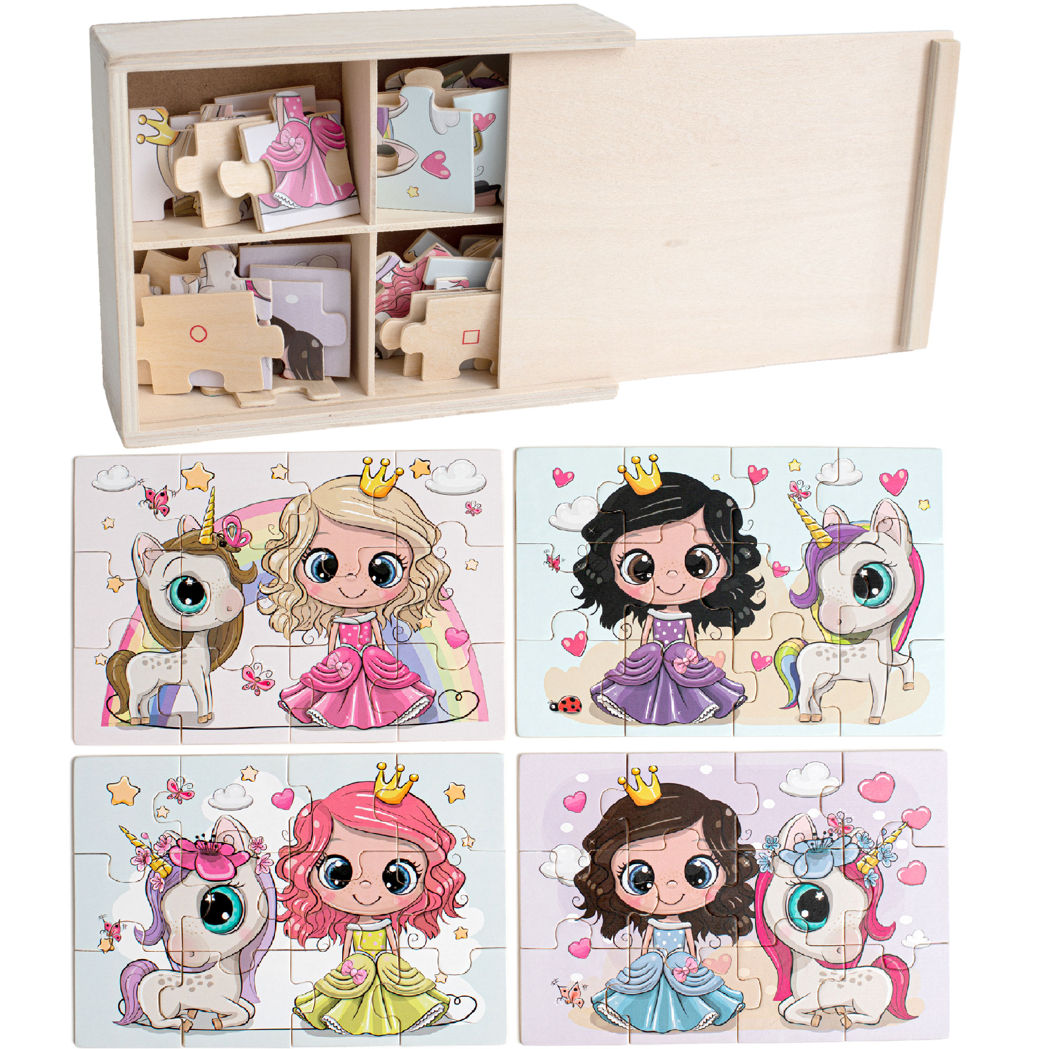 TOYLI 4in1 Princess Wooden Jigsaw Puzzles for Kids 48 Pcs Preschool