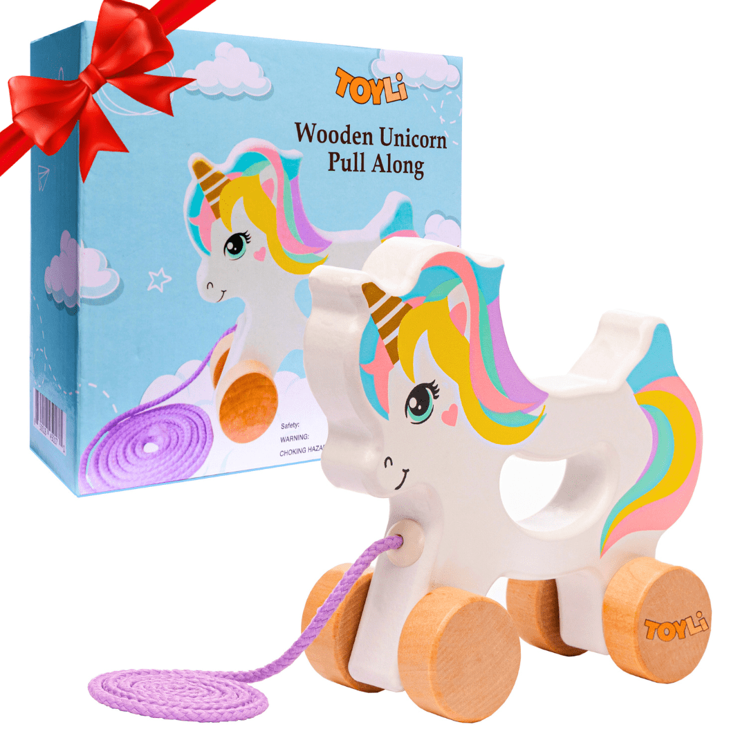 TOYLI Unicorn Wooden Baby Toys Pull Toys for Toddlers