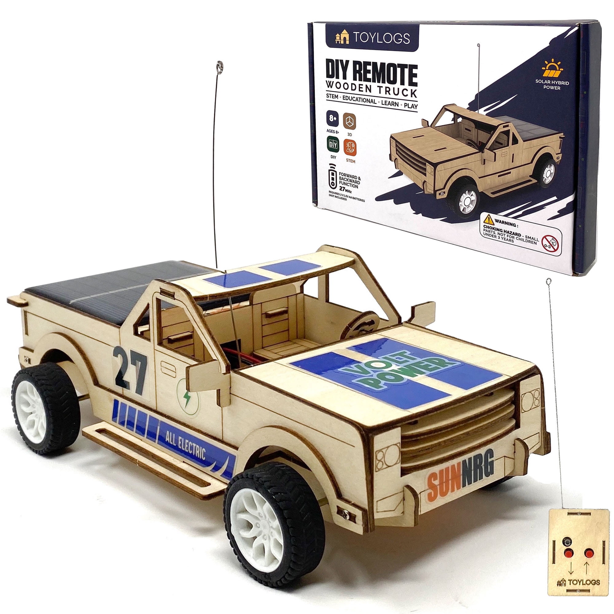 Toylogs Wooden Car Model Kit Truck - DIY 3D Puzzle Toy with Remote Control, Solar Power Panel - Stem Projects for Kids Ages 8-12, Educational Science