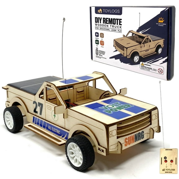 TOYLOGS Wooden Car Model Kit Truck - DIY 3D Puzzle Toy with Remote Control, Solar Power Panel - STEM Projects for Kids Ages 8-12, Educational Science Building Kits, Birthday Gifts for Children