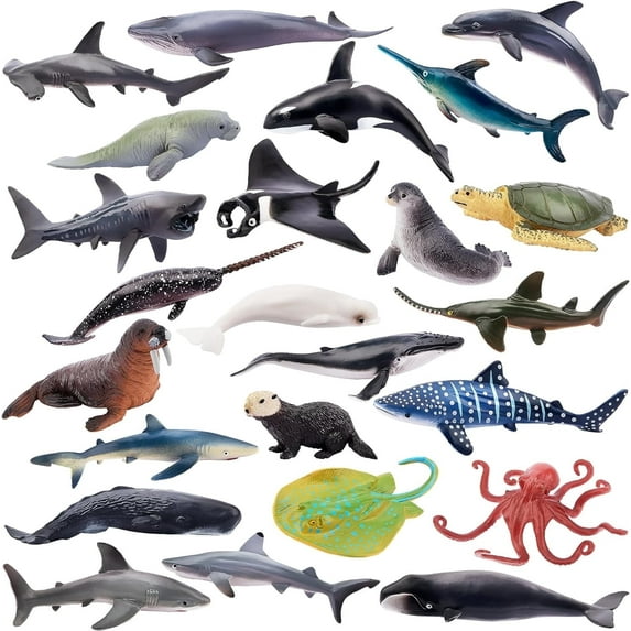 TOYMANY 24PCS Mini Sea Animal Figures, Realistic O