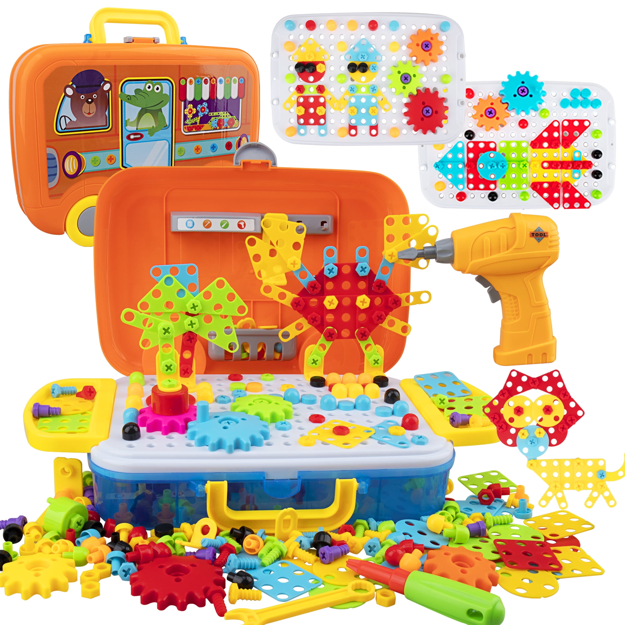 TOYMANY 380PCS Electric Drill Puzzle Toy Set for Kids, Creative