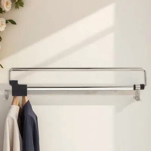 TOYMYTOY Expandable Clothes Hanger Rack Plated Silver Iron and Plastic Home Organizer 1Set