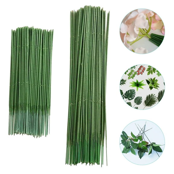 TOYMYTOY 100Pcs Artificial Flower Bundles Plastic Flower Rod Dark Green for Office Decor Floral Arrangement