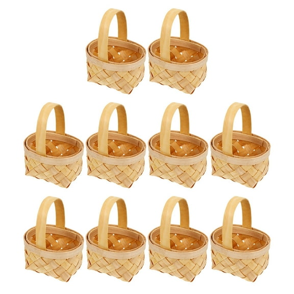 TOYMYTOY 10Pcs Small Woven Basket Khaki Wooden Decor Party Supply for Wedding Celebrations
