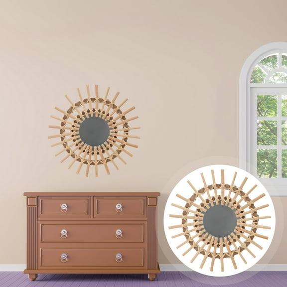 TOYMYTOY  Khaki Rattan Woven Decorative Wall Mounted Makeup Mirror 1Pc