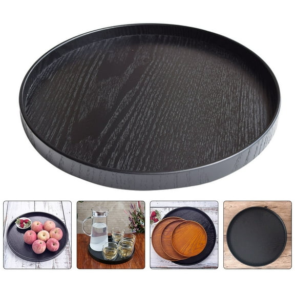 TOYMYTOY 1Pcs Round Tray for Kitchen Counter Black Wood for Parties