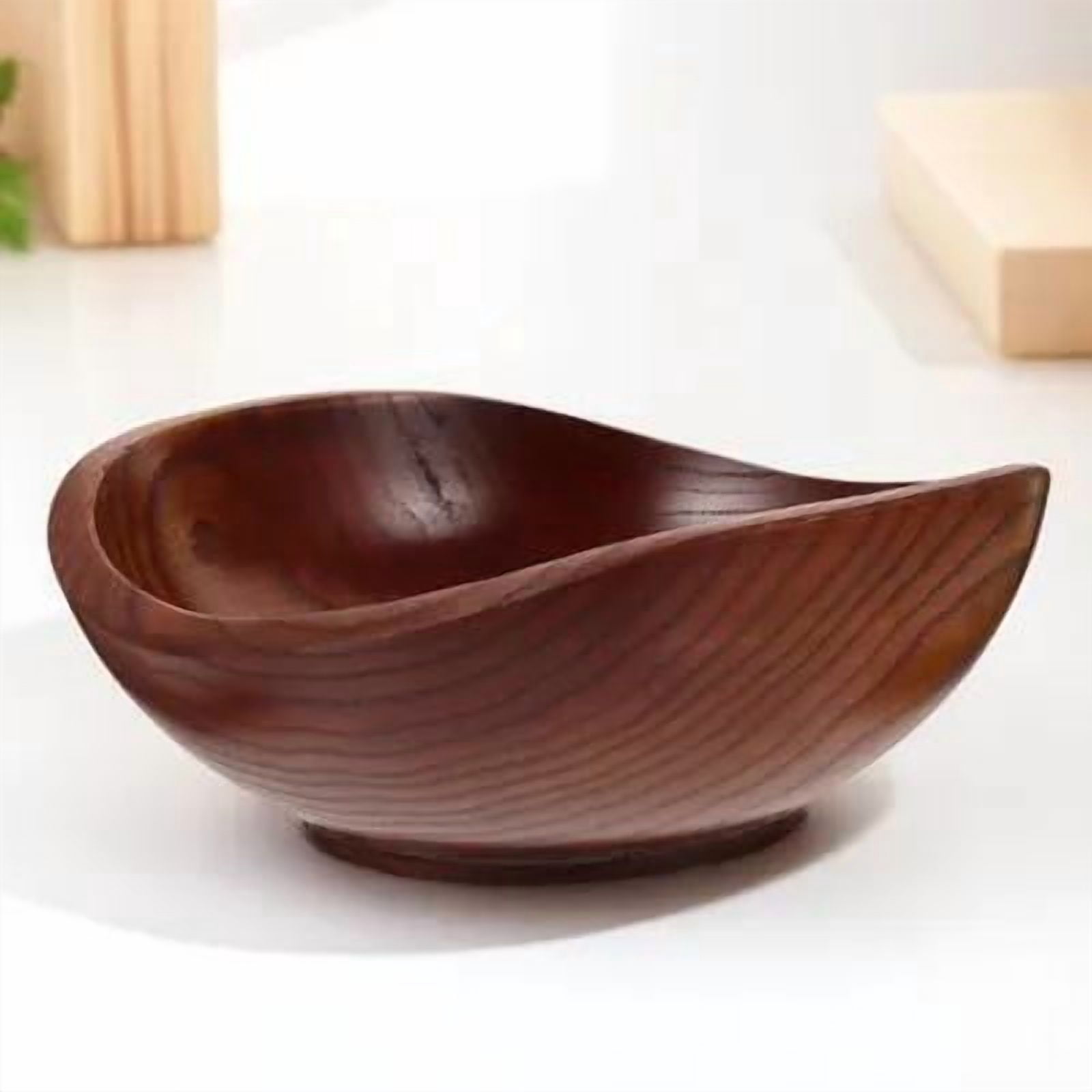 TOYMYTOY Wood Salad Bowl Brown Wooden Fruit Serving Bowl for Restaurants Bars and Home Use
