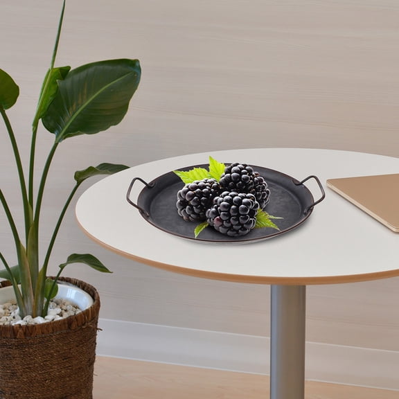 TOYMYTOY 1Pc Black Round Iron Tray for Kitchen Organizing Storage and Photo Prop Use