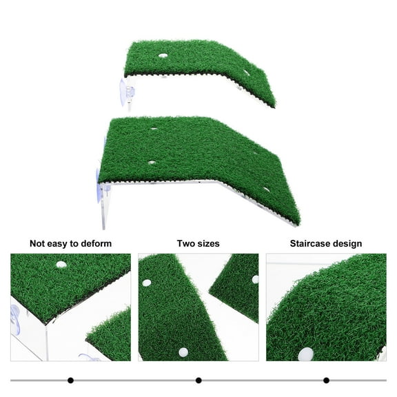 TOYMYTOY 2Pcs Turtle Basking Platform with Suction Cups Acrylic Green Simulation Lawn for Aquarium Decor