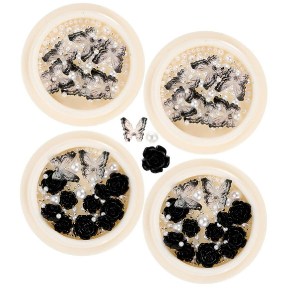 TOYMYTOY Shiny Plated Silver Pearls for Nails with Assorted Color Flower Nail Decoration Accents