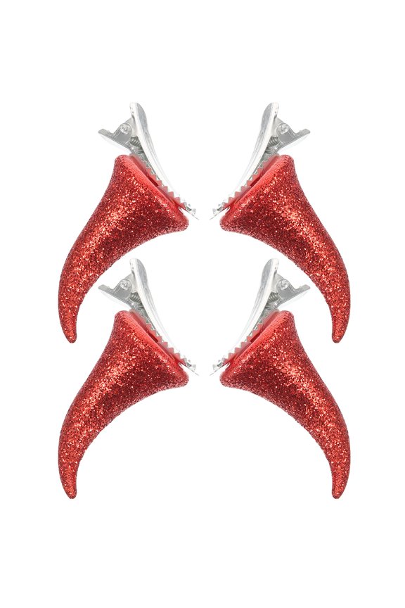 Hair Clips for Women Glitter Devil Horn Hair Clip Red Plastic 4Pcs