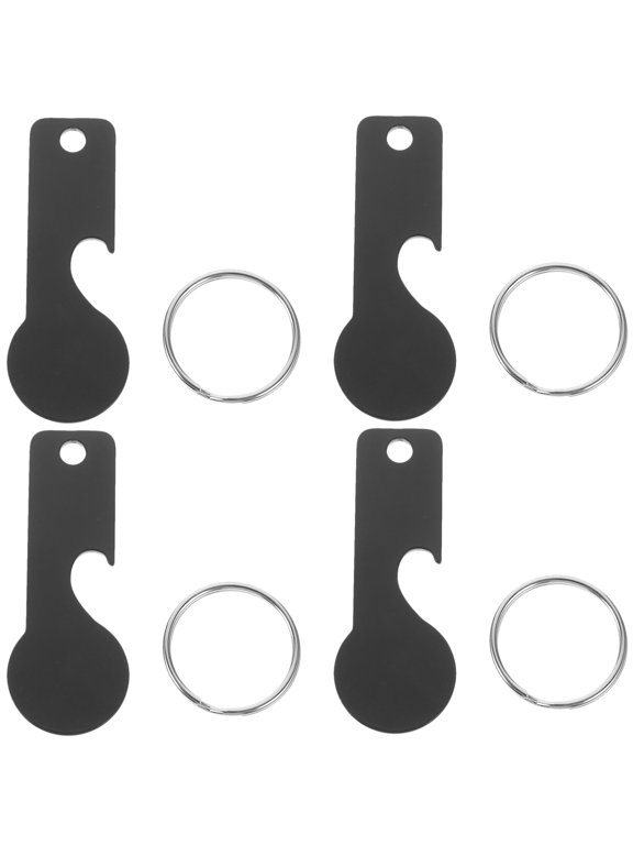 4Pcs Black Stainless Steel Token Keychain Compact Portable Trolley Opener for Easy Shopping Cart Use