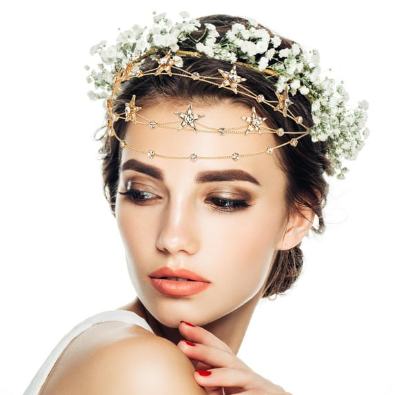TOYMYTOY Golden Stars Crown Tiara with Rhinestones for Bridal and Wedding Decor