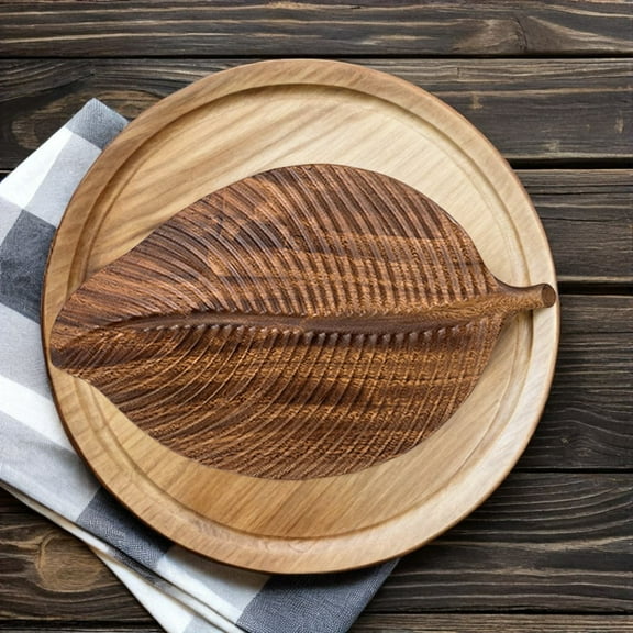 TOYMYTOY Creative Leaf Decorative Plate Dried Fruit Serving Wood Brown 1Pack
