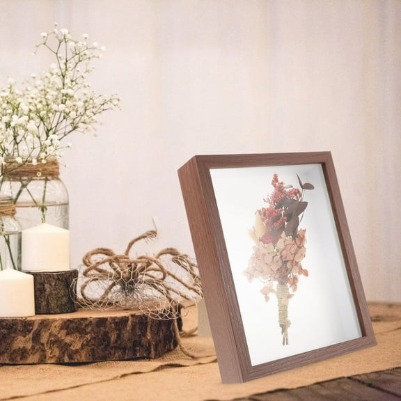 TOYMYTOY Wooden Shadow Box Frame with Transparent Window Brown Wood Picture Frame for Dried Flower Display