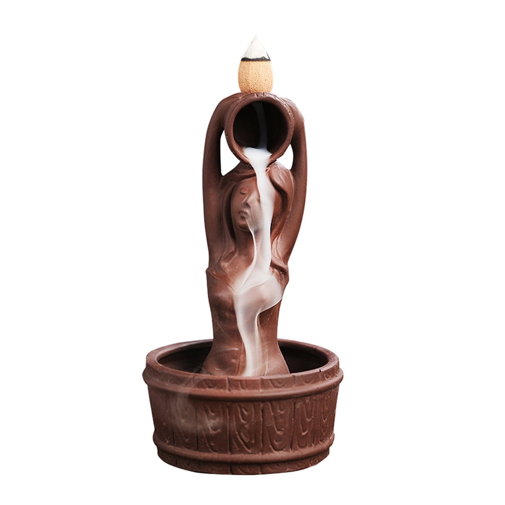 TOYMYTOY Red Porcelain Mermaid Backflow Incense Burner Ceramic Incense