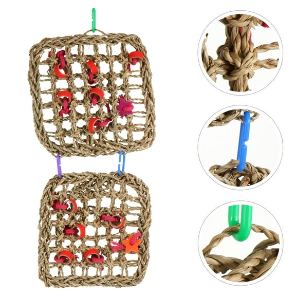 TOYMYTOY Pet Cage Accessory Beige Woven Vine Wooden Swing for Small Pets