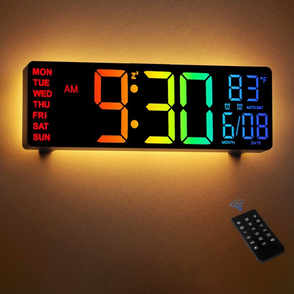TOYOOSKY 10.5'' Digital Wall Clock with Remote Control, Date, Auto DST(Black)