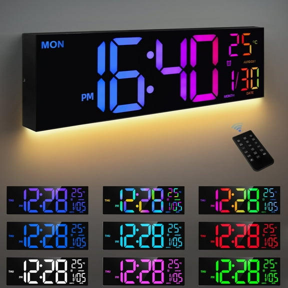 TOYOOSKY 16.5" Large Digital Wall Clock - Multi-Color Display Wall Mounted or Desktop Clock for Home & Office Decor, Perfect Gifts for Various Occasions