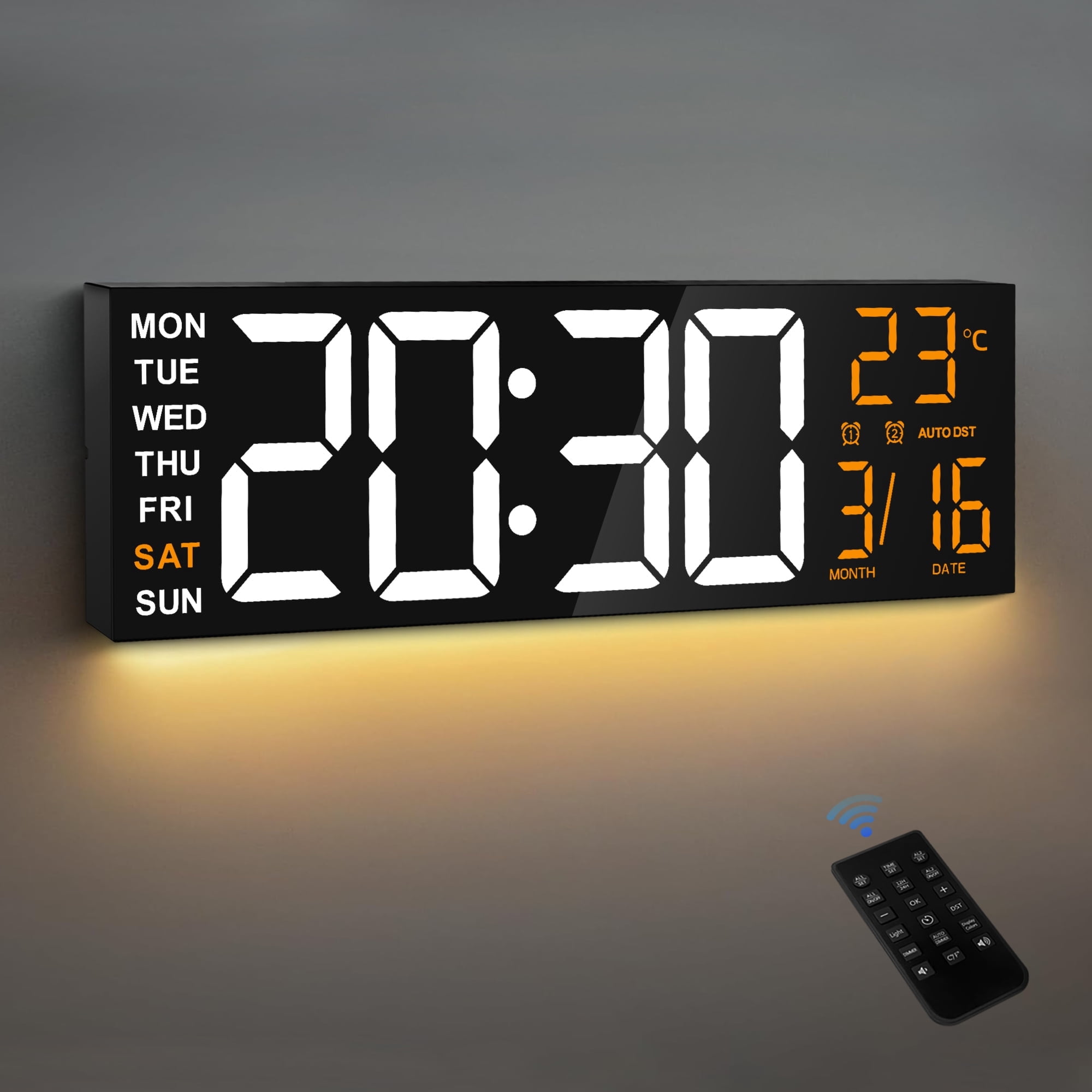 TOYOOSKY 16" Large Digital Wall Clock with 8 RGB Led Display & Remote Control